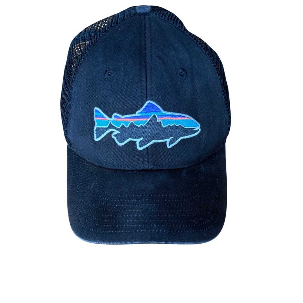 Patagonia Fitz Roy Trout Trucker Hat Black Mesh Snapback NetPlus Fishing Cap